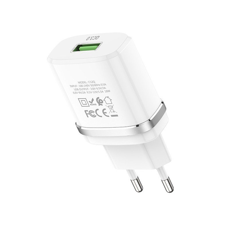 Сетевое зарядное устройство (СЗУ) Hoco C12Q QC 3.0 (USB) 3 А, белый