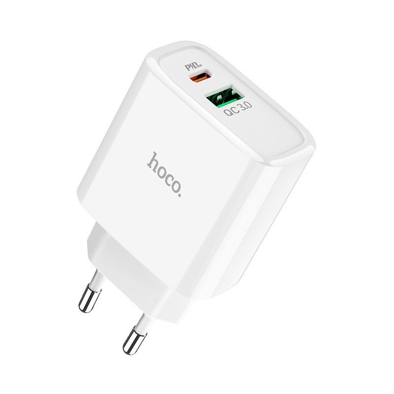 Сетевое зарядное устройство (СЗУ) Hoco C57A Speed charger QC 3.0 (USB/Type-C PD) 18 Вт/3 А, белый