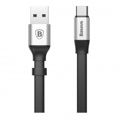 Дата-кабель Baseus Nimble USB-Type-C (плоский / 2 A), 0.23 м (черный с серебром)