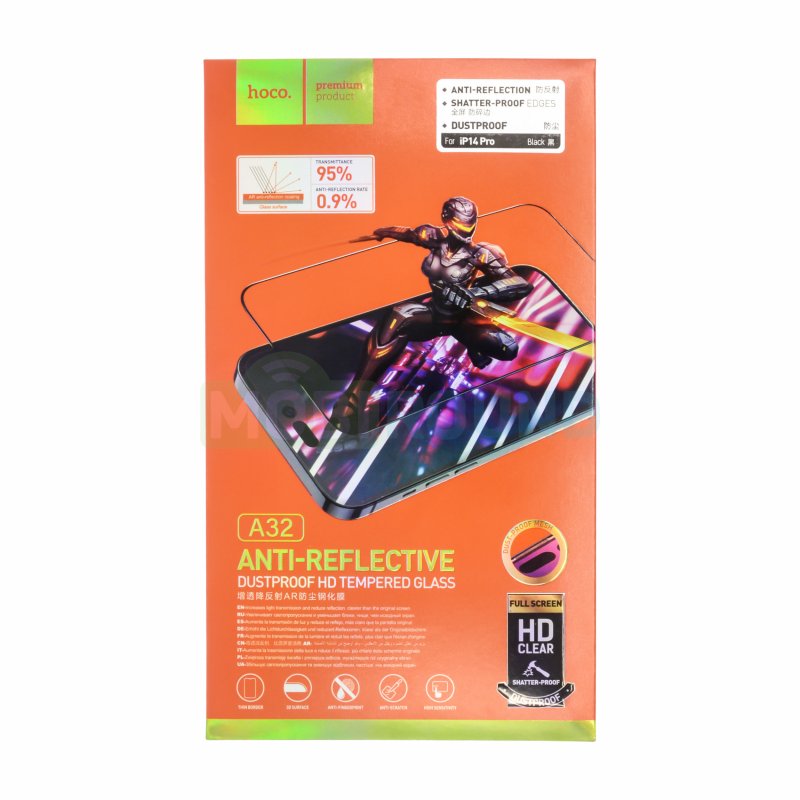 Противоударное стекло 2D Hoco A32 для Apple iPhone 14 Pro (полное покрытие / защита от пыли / антибликовое) черный
