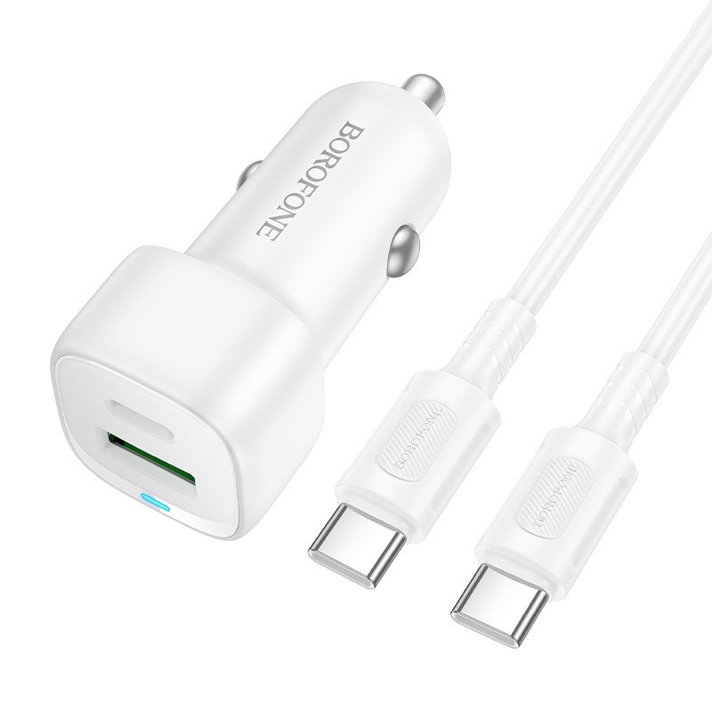 Автомобильное зарядное устройство (АЗУ) Borofone BZ34B QC3.0 (USB/Type-C) + кабель Type-C-Type-C, 3 А, белый
