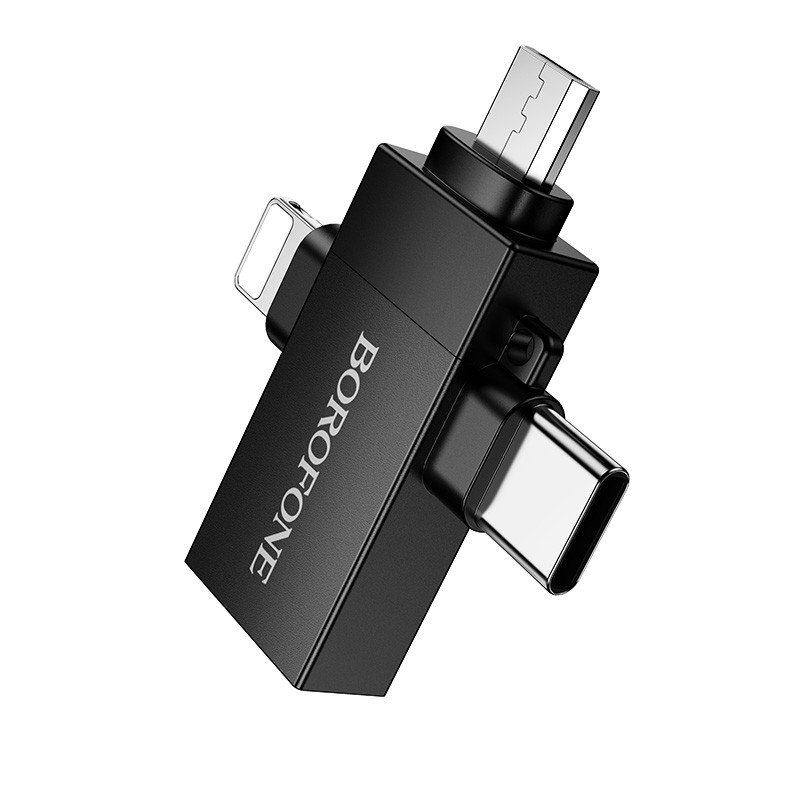 Переходник (адаптер) Borofone BV26D Type-C/Lightning/MicroUSB-USB, черный