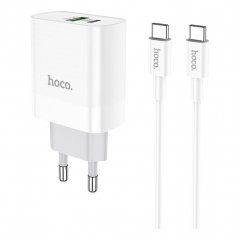 Сетевое зарядное устройство (СЗУ) Hoco C80A (USB/Type-C PD) + кабель Type-C-Type-C, 3 А (белый)