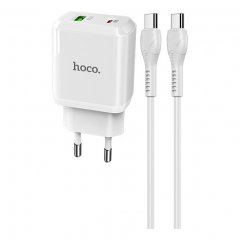 Сетевое зарядное устройство (СЗУ) Hoco N5 (USB/ype-C) + кабель Type-C-Type-C, 3 А (белый)