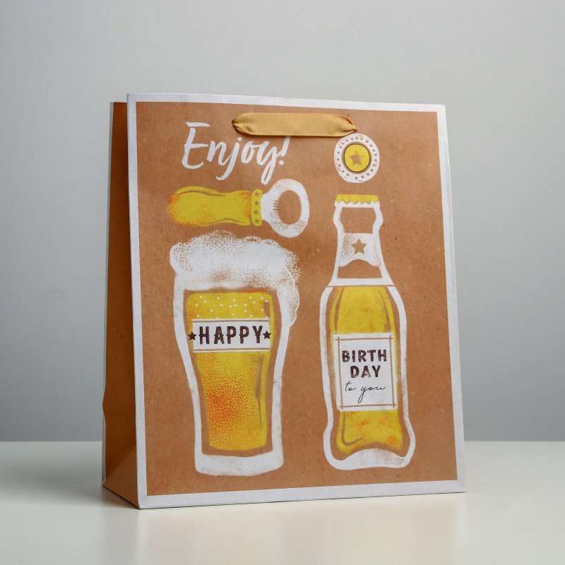 Пакет крафт подарочный "Enjoy" (ML / 23x27x11.5 см)