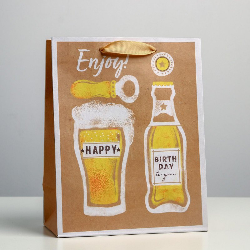 Пакет крафт подарочный "Enjoy" (MS / 18x23x10 см)