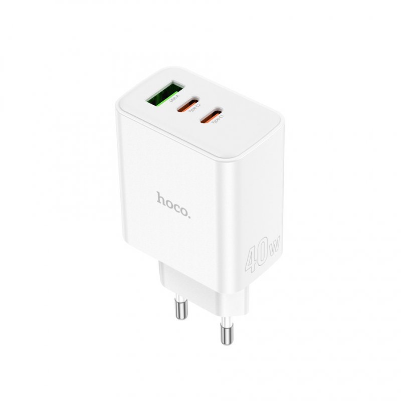 Сетевое зарядное устройство (СЗУ) Hoco C126A QC 3.0 (USB/2 Type-C) 40 Вт/3 А, белый