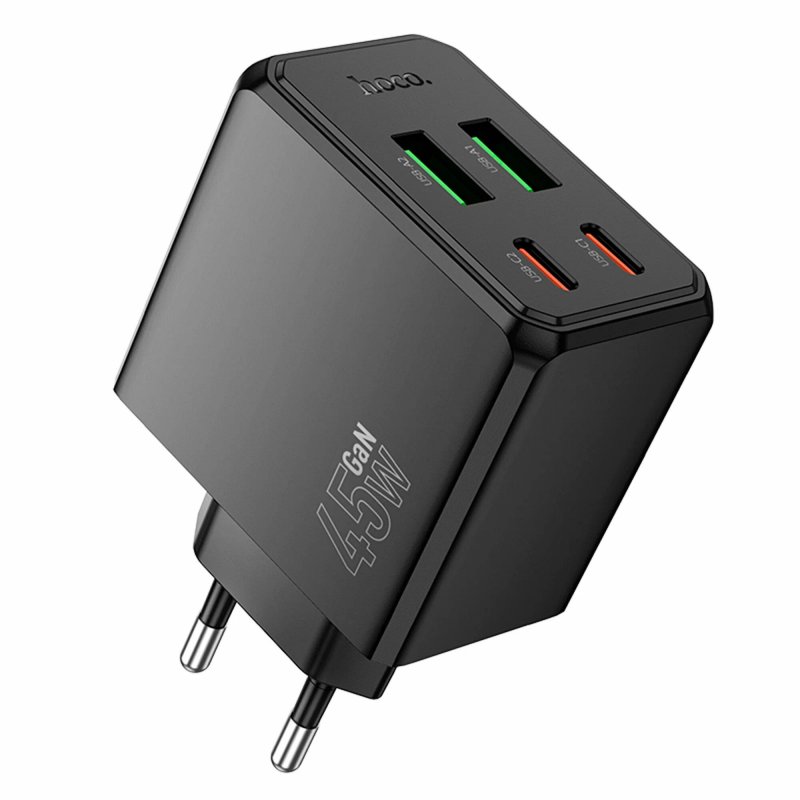 Сетевое зарядное устройство (СЗУ) Hoco CS18A QC3.0 (2 USB/2 Type-C PD) 45 Вт/3 А, черный
