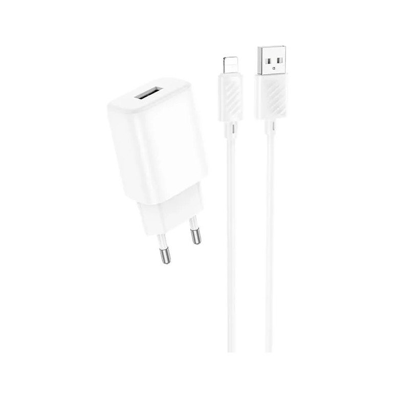 Сетевое зарядное устройство (СЗУ) Hoco C134A (USB PD) + кабель Lightning, 2.4 А, белый