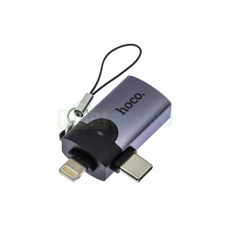 Переходник (адаптер) Hoco UA46D Type-C/Lightning-USB, серый