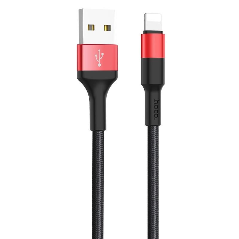 Дата-кабель Hoco X26 USB-Lightning, 1 м, черный с красным