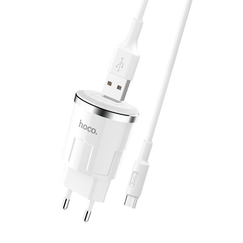 Сетевое зарядное устройство (СЗУ) Hoco C37A (USB) + кабель MicroUSB, 2.4 А, белый