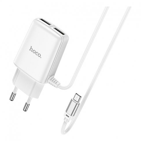 Сетевое зарядное устройство (СЗУ) Hoco C82A (2 USB) + кабель MicroUSB, 2.4 А (белый)