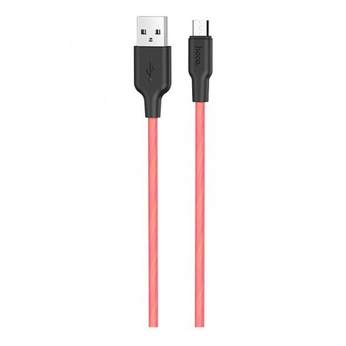 Дата-кабель Hoco X21 Plus USB-MicroUSB (высокопрочный / силикон), 1 м (красный с черным)