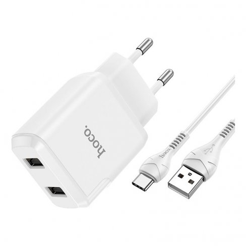 Сетевое зарядное устройство (СЗУ) Hoco N7 Speedy (2 USB) + кабель MicroUSB, 2.1 А (белый)