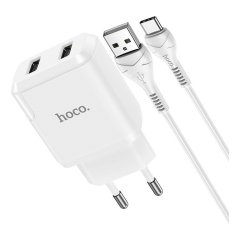 Сетевое зарядное устройство (СЗУ) Hoco N7 Speedy (2 USB) + кабель Type-C, 2.1 А