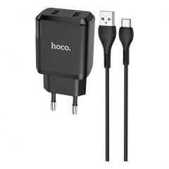 Сетевое зарядное устройство (СЗУ) Hoco N7 Speedy (2 USB) + кабель Type-C, 2.1 А (черный)