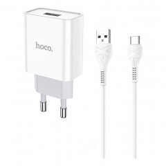 Сетевое зарядное устройство (СЗУ) Hoco C81A (USB) + кабель Type-C, 2.1 А (белый)