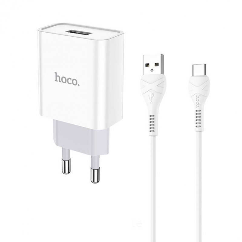 Сетевое зарядное устройство (СЗУ) Hoco C81A (USB) + кабель Type-C, 2.1 А, белый