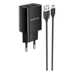Сетевое зарядное устройство (СЗУ) Borofone BA53A (USB) + кабель Type-C, 2.1 А (черный)