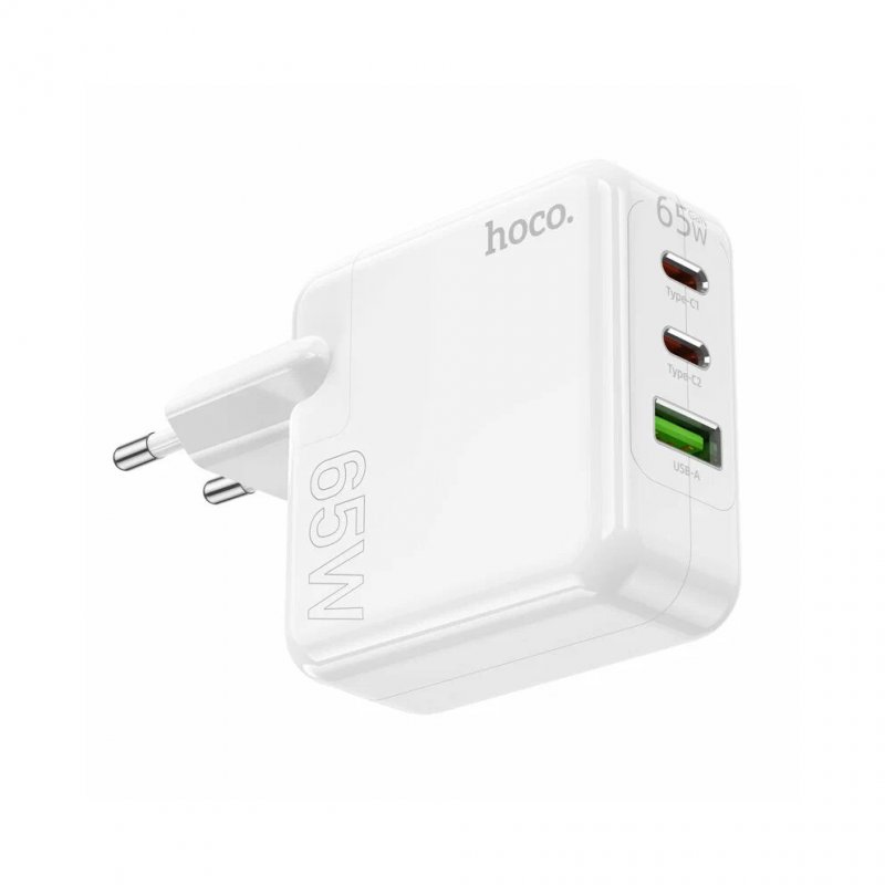 Сетевое зарядное устройство (СЗУ) Hoco C115A QC 3.0 (USB/2 Type-C) 65 Вт/3 А, белый