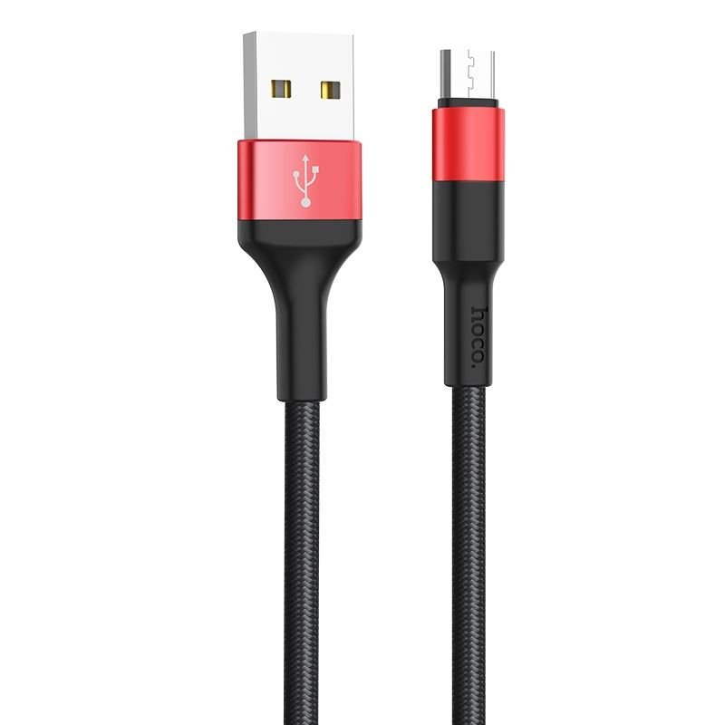 Дата-кабель Hoco X26 USB-MicroUSB, 1 м, черный с красным