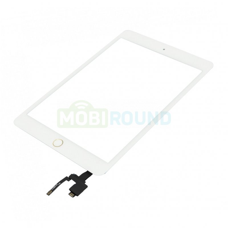 Тачскрин для Apple iPad mini 3 + шлейф под коннектор (с разъемом) + кнопка Home, белый