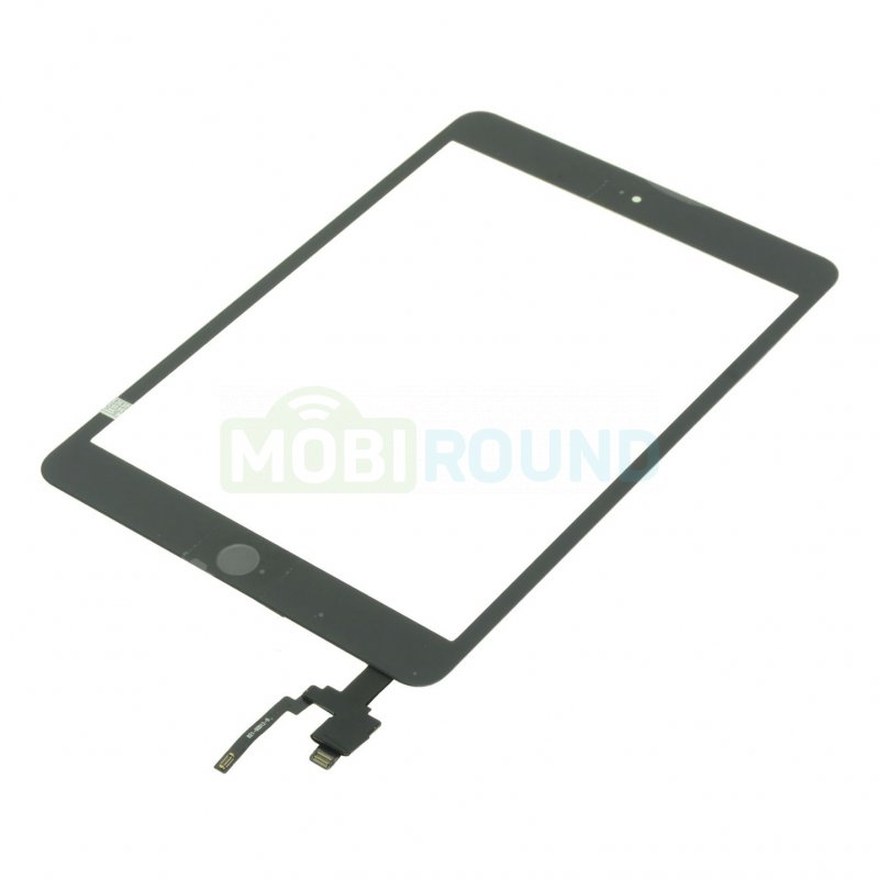 Тачскрин для Apple iPad mini 3 + шлейф под коннектор (с разъемом) + кнопка Home, черный