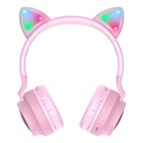 Наушники полноразмерные беспроводные Hoco W27 Cat Ear Wireless Headphones (Bluetooth) (розовый)