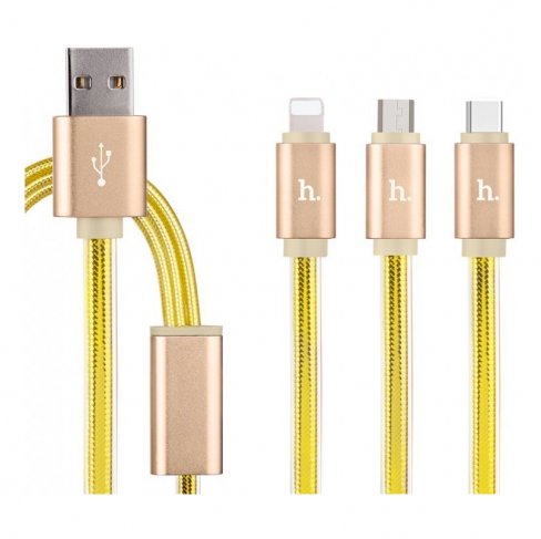 Дата-кабель Hoco UPL12 (3 в 1) USB-Lightning/MicroUSB/Type-C, 1 м (золото)