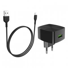 Сетевое зарядное устройство (СЗУ) Hoco C70A QC 3.0 (USB) + кабель Type-C, 3 A