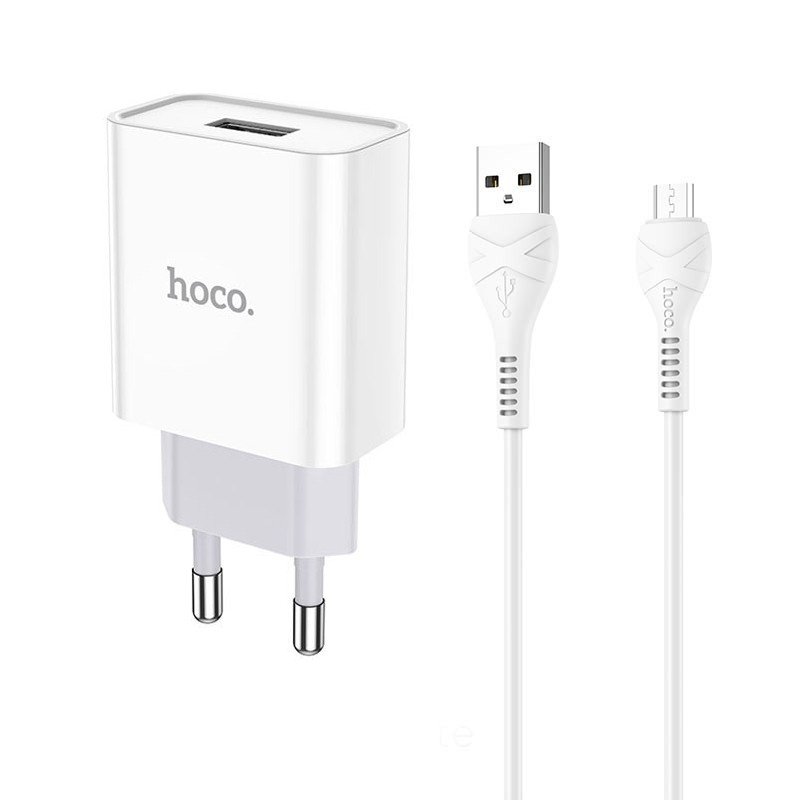 Сетевое зарядное устройство (СЗУ) Hoco C81A (USB) + кабель MicroUSB, 2.1 А, белый