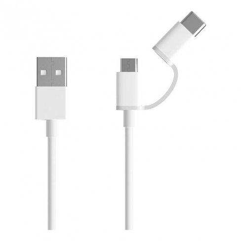 Дата-кабель USB-MicroUSB-Type-C (2 в 1), 0.3 м (белый)