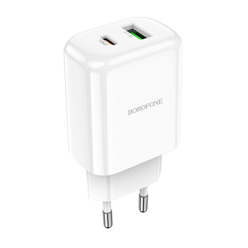 Сетевое зарядное устройство (СЗУ) Borofone BN4 QC 3.0 (USB/Type-C PD) 20 Вт/3 А, белый