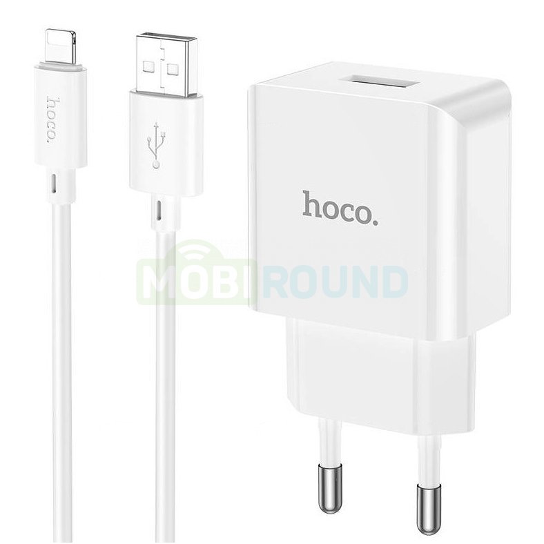 Сетевое зарядное устройство (СЗУ) Hoco C106A (USB) + кабель Lightning, 2.1 А, белый