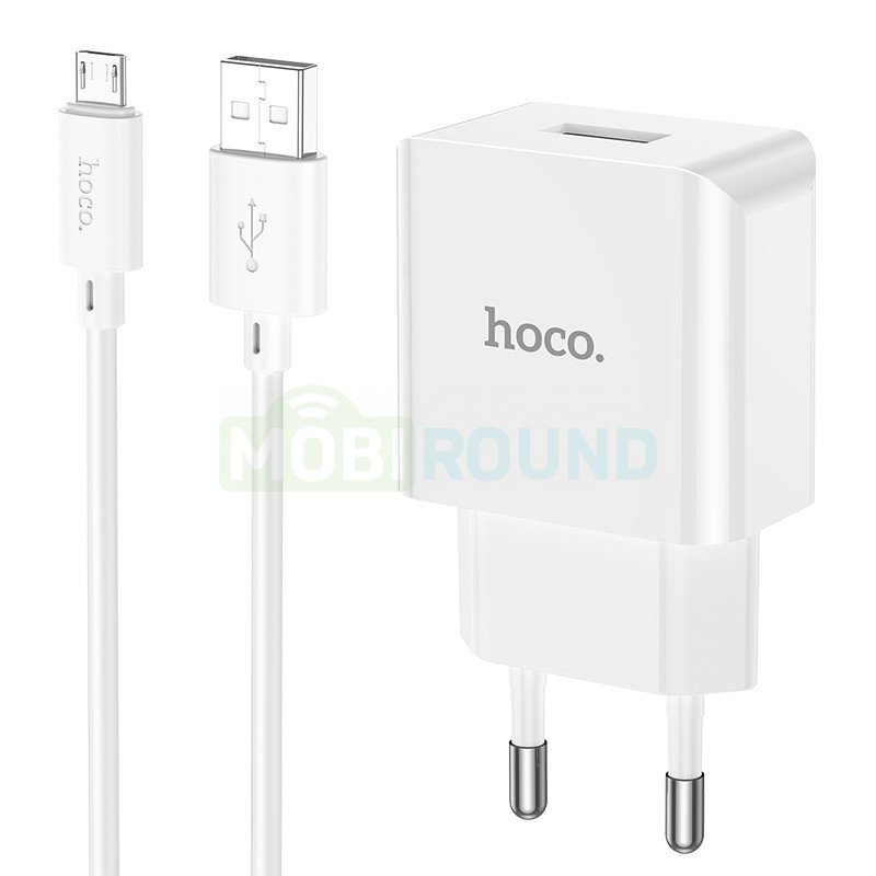 Сетевое зарядное устройство (СЗУ) Hoco C106A (USB) + кабель MicroUSB, 2.1 А, белый