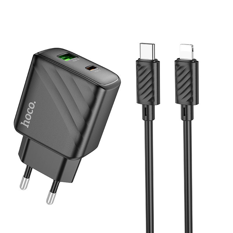 Сетевое зарядное устройство (СЗУ) Hoco CS23A (Type-C PD) + кабель Type-C-Lightning, 30 Вт/3 A, черный
