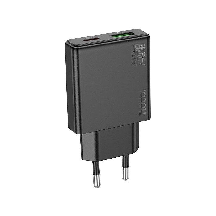 Сетевое зарядное устройство (СЗУ) Hoco N38 (USB/Type-C PD) 20 Вт/3 А, черный