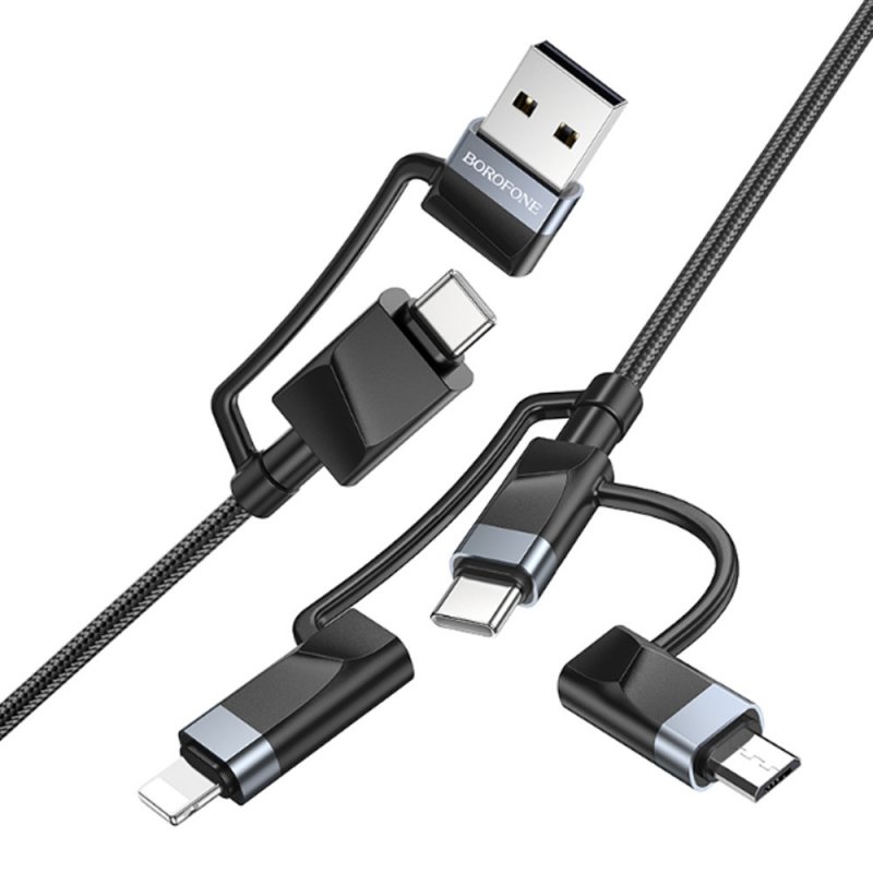 Дата-кабель Borofone BU51 Type-C/USB-Type-C/Lightning/MicroUSB, 1 м, черный