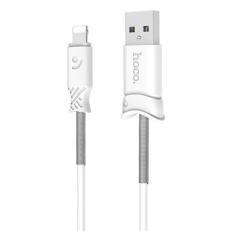 Дата-кабель Hoco X24 Pisces USB-Lightning (с пружиной) 1 м, белый