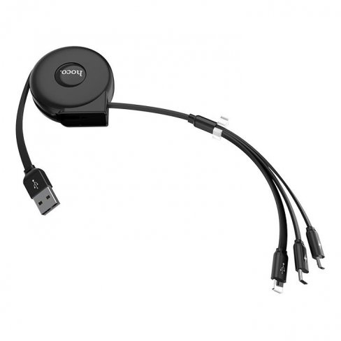 Дата-кабель Hoco U50 (3 в 1) USB-MicroUSB/Lightning/Type-C, 1 м (черный)