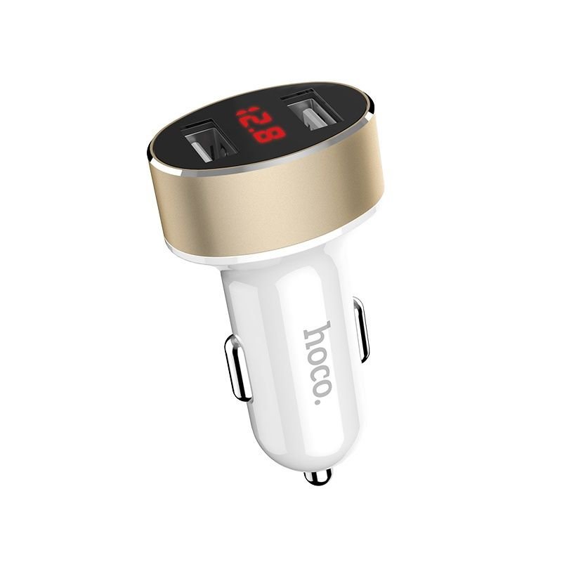 Автомобильное зарядное устройство (АЗУ) Hoco Z26 (2 USB) с дисплеем, 2.4 А, белый