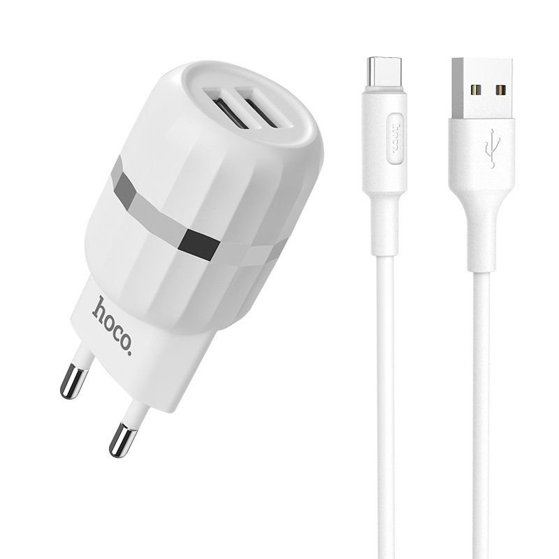 Сетевое зарядное устройство (СЗУ) Hoco C41A (2 USB) + кабель Type-C, 2.4 А, белый