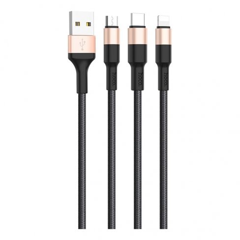Дата-кабель Hoco X26 Xpress (3 в 1) USB-MicroUSB/Lightning/Type-C, 1 м (черный с золотом)