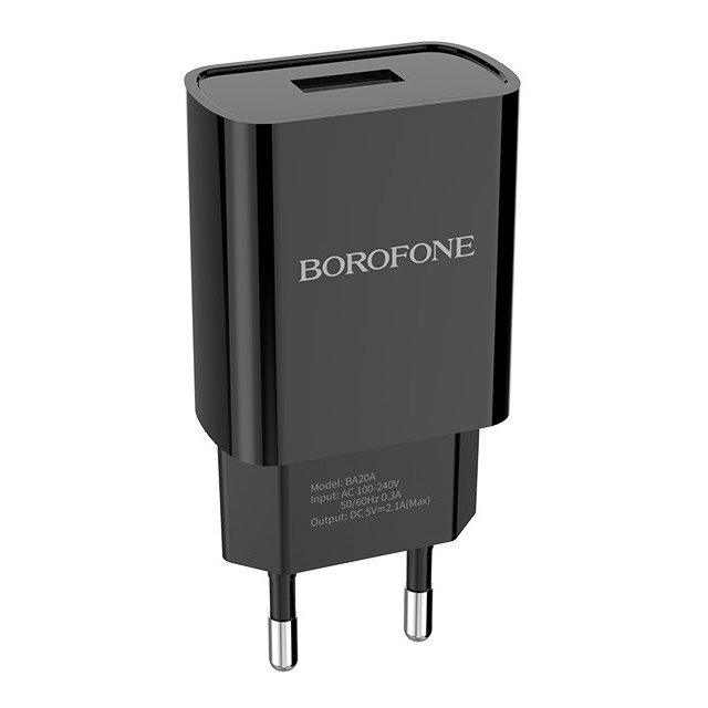 Сетевое зарядное устройство (СЗУ) Borofone BA20A (USB) 2.1 А, черный