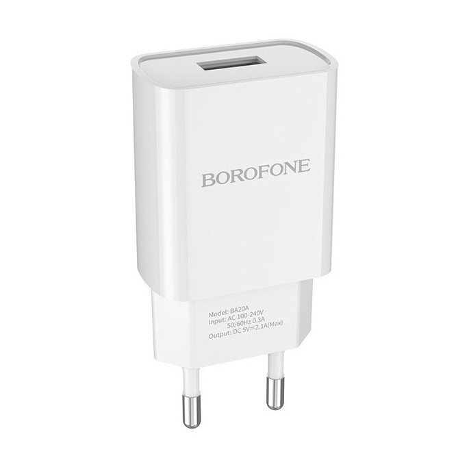 Сетевое зарядное устройство (СЗУ) Borofone BA20A (USB) 2.1 А, белый