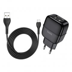 Сетевое зарядное устройство (СЗУ) Hoco C77A (2 USB) + кабель Type-C, 2.4 А