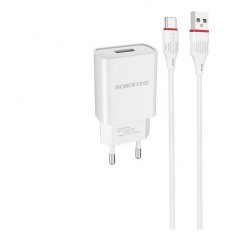 Сетевое зарядное устройство (СЗУ) Borofone BA20A (USB) + кабель Type-C, 2.1 А (белый)