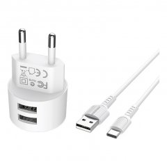 Сетевое зарядное устройство (СЗУ) Borofone BA23A (2 USB) + кабель Type-C, 2.4 А