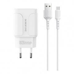 Сетевое зарядное устройство (СЗУ) Borofone BA37A (2 USB) + кабель MicroUSB, 2.4 А (белый)
